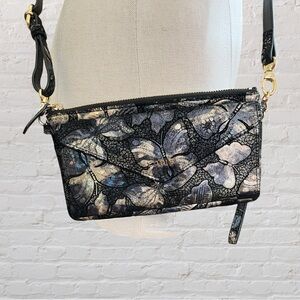 Lodis black and silver butterfly print leather crossbody or wristlet purse
